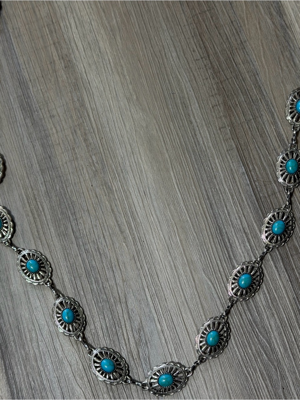 Turquoise Oval Concho Necklace - Women's Silver Tone Jewelry